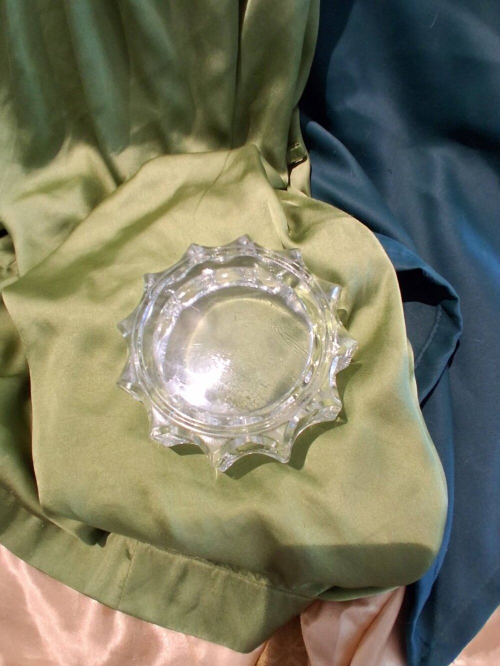 MCM Heavy Clear Crystal Sawtooth Ashtray / Catchall Catch-All Dish